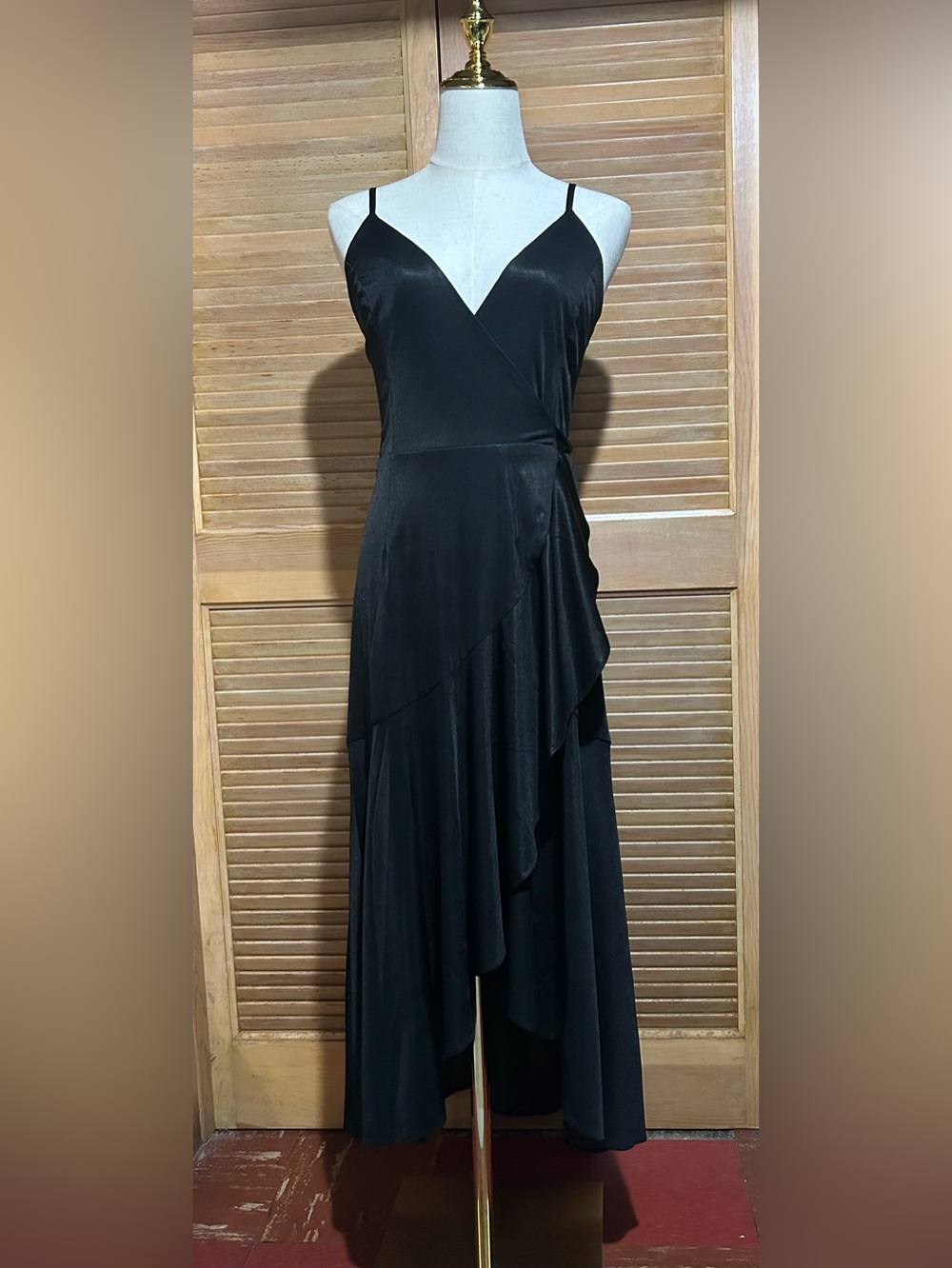 Dress the Population Salome Black Asymmetrical Wrap Midi Dress Size XXS